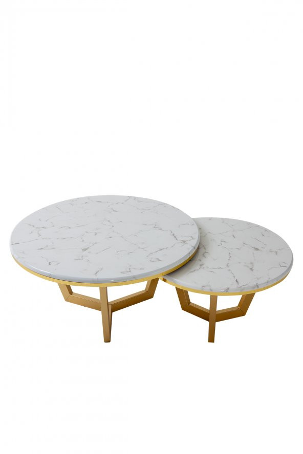 Sandalie Gloria Salon&Oturma Odası 2Li Gold Ayaklı Zigon Sehpa Takımı - Beyaz ürün görseli