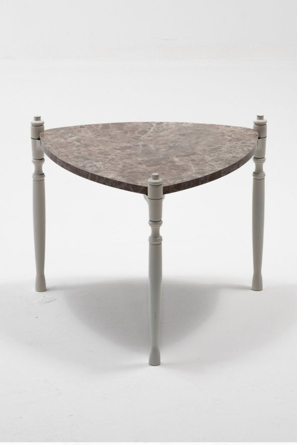 Sandalie Puzzle Salon&Oturma Odası Üçgen Zigon Sehpa Takımı - Mermer Desenli&Bej - Resim 2