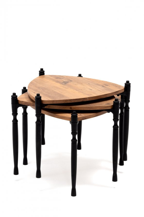 Sandalie Puzzle Salon&Oturma Odası Üçgen Zigon Sehpa Takımı - Atlantik Çam&Siyah ürün görseli