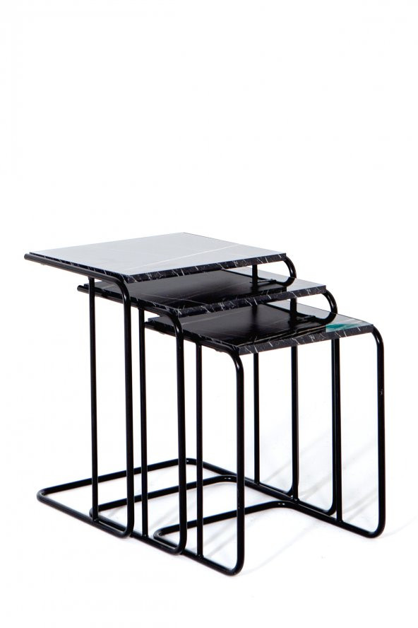 Sandalie Oscar Salon&Oturma Odası Zigon Sehpa Takımı - Mermer Desen&Siyah ürün görseli