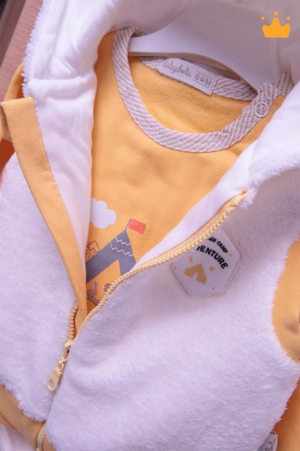 Babyhola Kalın Peluş Yelek Badi Pantolon Erkek Bebek 3'lü Takım 12557 - 2