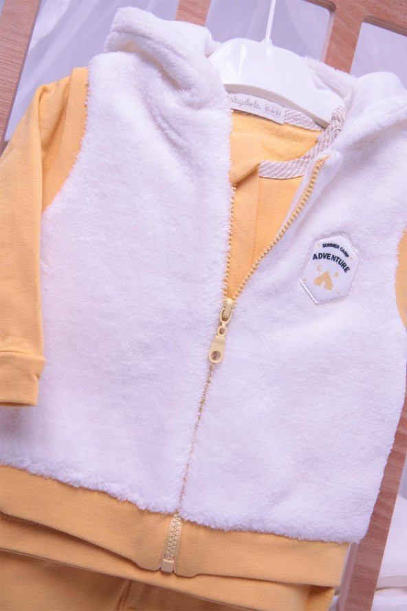 Babyhola Kalın Peluş Yelek Badi Pantolon Erkek Bebek 3'lü Takım 12557 - 3