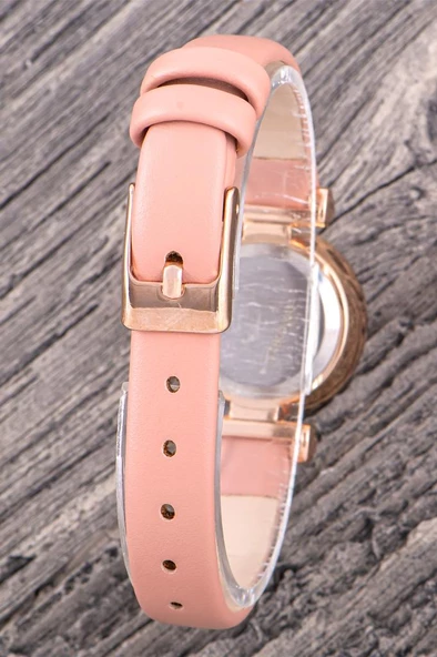 Oleydi Rose Renk Taşlı Kadran Pudra Deri Kayışlı Kordon Roma Rakamlı Kadın Kol Saat ST-304365 - Resim 2