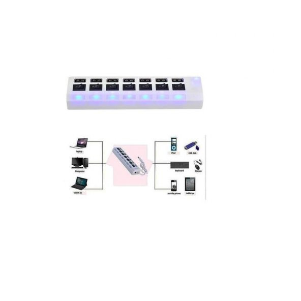 7 Port Usb Hub Çoklayıcı Anahtarlı Switch Işıklı Beyaz - 3
