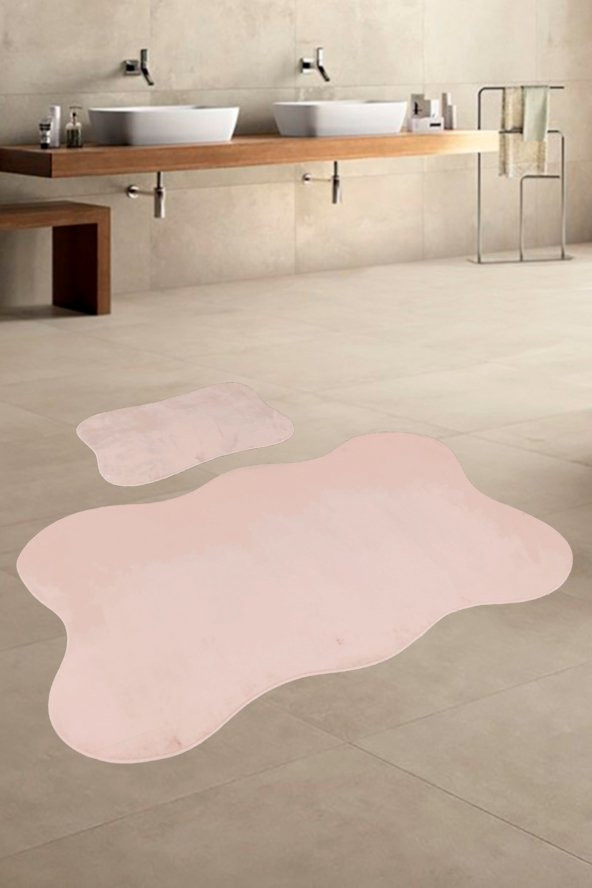 Anatolia 2li Pudra 80x140 + 50x70 cm Büyük Ebat Banyo Paspası Seti Kaymaz Tabanlı Klozet Takımı