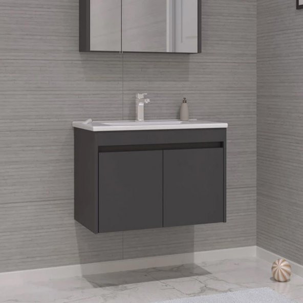 Orka Side 85 cm Kapaklı Antrasit Banyo Dolabı Alt Modül Lavabo - 2