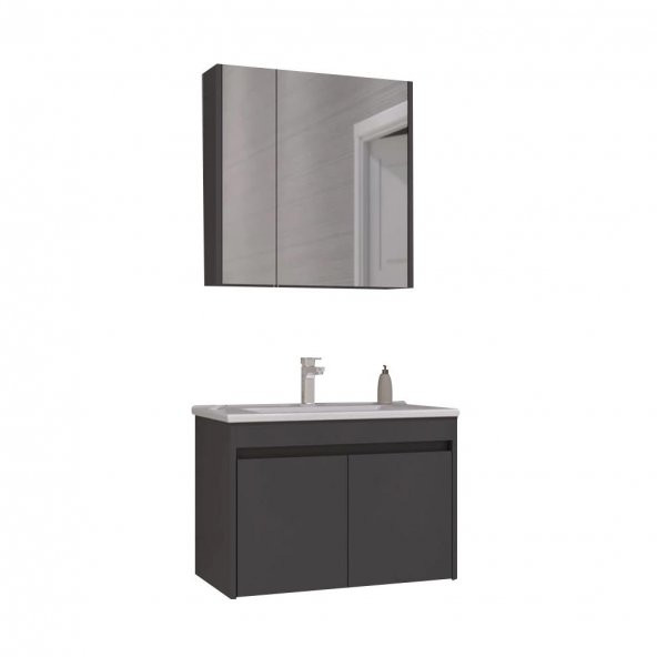 Orka Side 85 cm MDF Kapaklı Antrasit Banyo Dolabı Takımı