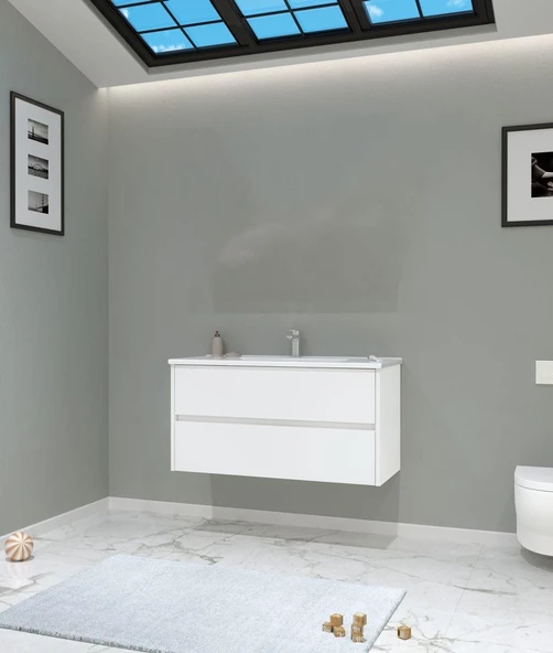 Orka Side 100 cm Çekmeceli Beyaz Banyo Dolabı Alt Modül Lavabo