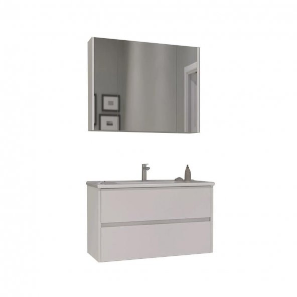 Orka Side 85 cm Çekmeceli Beyaz Banyo Dolabı Takımı