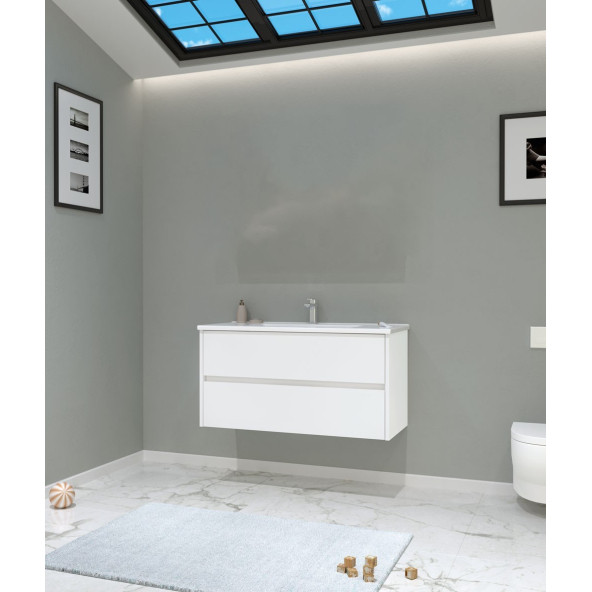 Orka Side 100 cm MDF Çekmeceli Beyaz Banyo Dolabı Alt Modül Lavabo