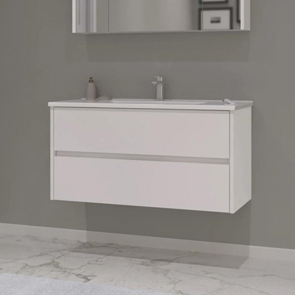 Orka Side 100 cm Çekmeceli Beyaz Banyo Dolabı Takımı - 2