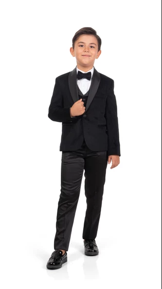 Kadife Ceketli Yelekli Erkek Çocuk Takım Elbise MNK0550 - 3