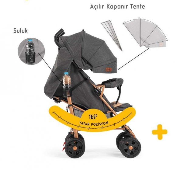 Rival Rv111 Sweet Tam Yatar Hafif Baston Bebek Arabası - Baston Puset Bordo - 4
