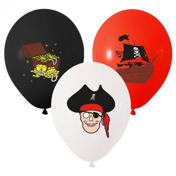 Balonevi Balon 3+0 Korsan Baskılı 12" 8 Li Paket