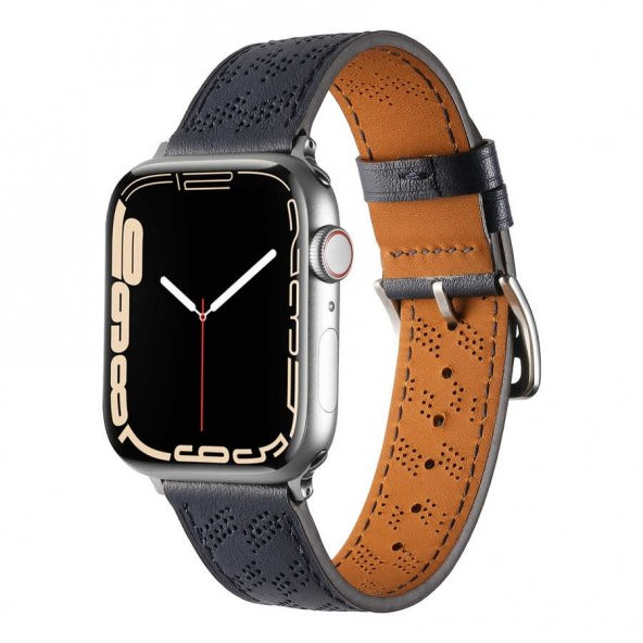 ​​​Apple Watch 7 41mm Metal Tokalı Hermes Deri Kordon Strap Pu Deri Akıllı Saat Kordon Kayış