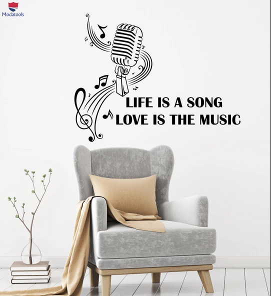 Oturma Odası, Ofis, Dükkan Duvar Sticker Mikrofon Alıntı Müzik Müzikal Söyleyen İlham Veren Cümle Çıkartmaları