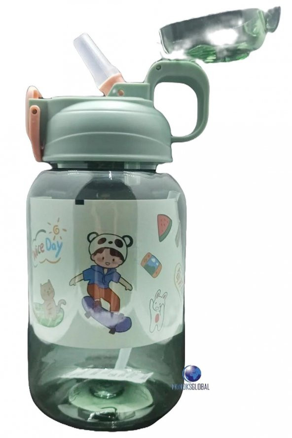 Vagonlife Kilitli Kapak ve Kalın Pipetli 600 ML Suluk (Karışık Renk 1 Adet) - 2