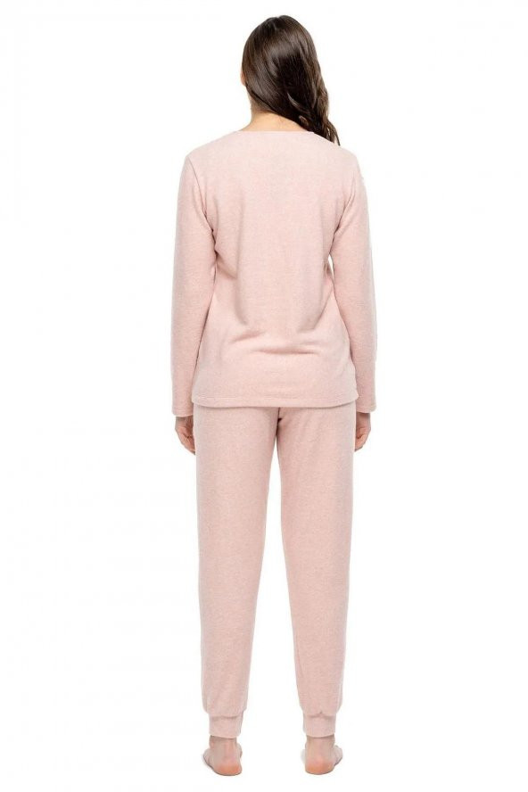 Mod Kadın Pembe Melanj Uzun Kol Pijama Takımı 3981 - 3