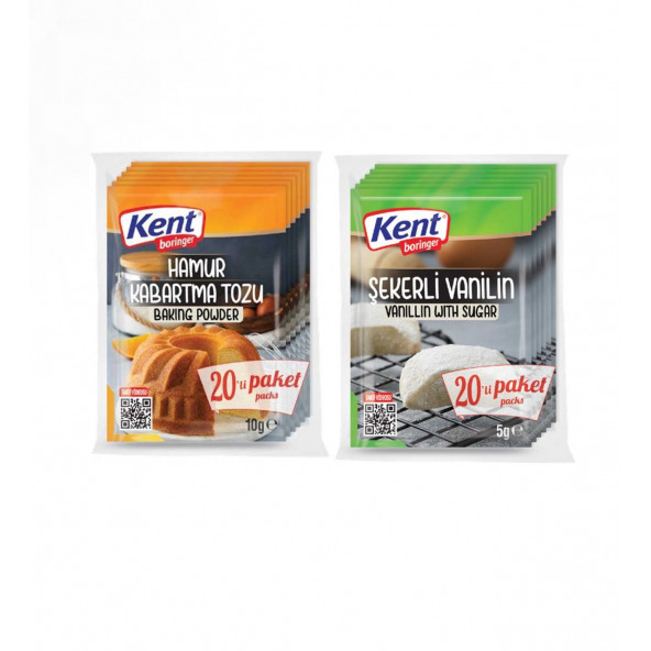 Kent Boringer Şekerli Vanilin + Hamur Kabartma Tozu 20'li Paket