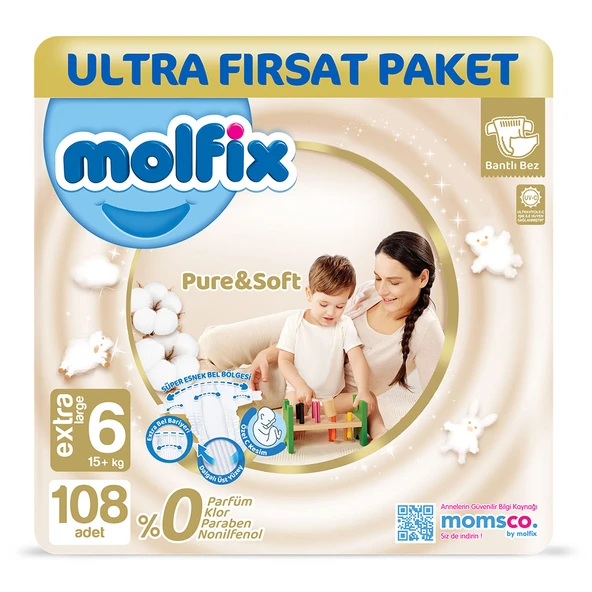 Molfix Pure & Soft Bebek Bezi 6 Beden Extra Large 108 Adet