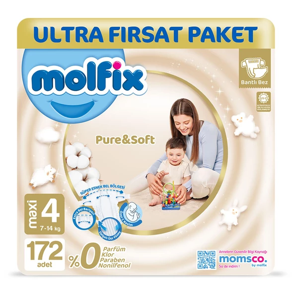 Molfix Pure & Soft Bebek Bezi 4 Beden Maxi 172 Adet