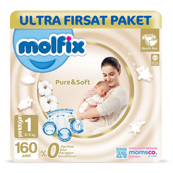 Molfix Pure & Soft 1 Beden Yenidoğan 160 Adet