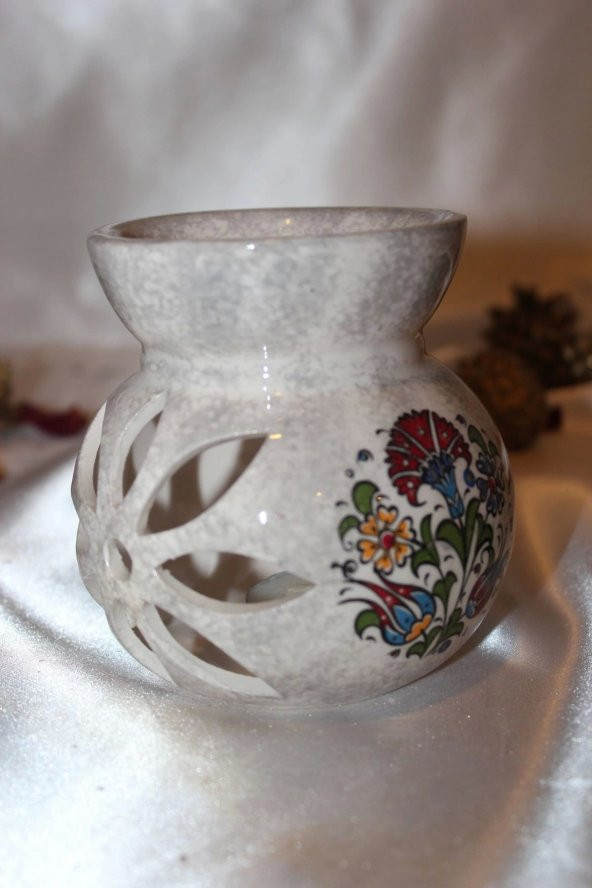 Buhardanlık Seramik Porselen Buhurdanlık Lotus Çiçeği Çini İşlemeli - Resim 2