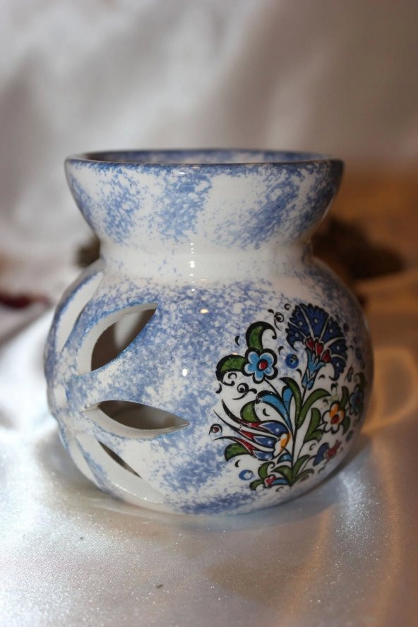 Buhardanlık Seramik Porselen Buhurdanlık Lotus Çiçeği Çini İşlemeli - Resim 6