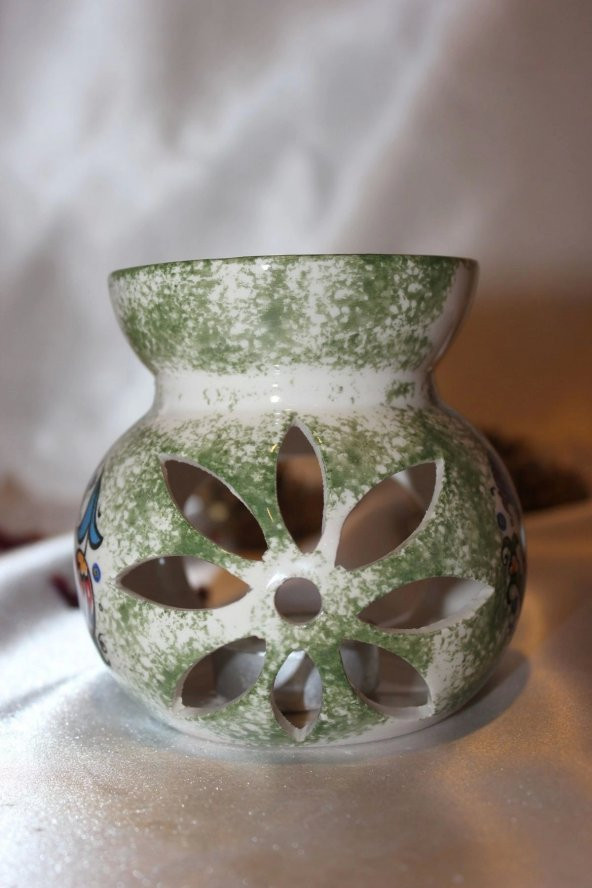 Buhardanlık Seramik Porselen Buhurdanlık Lotus Çiçeği Çini İşlemeli - Resim 10