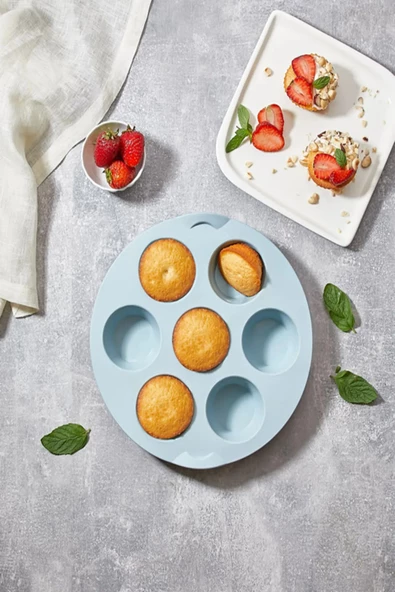 Silikon 7 Gözlü Yuvarlak Muffin Kalıbı - Fırın Kek Kalıbı 3206
