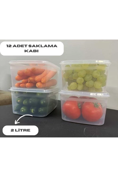 Huge 12 Adet Büyük Boy Saklama Kabı Kapaklı Erzak Taze Sebze Kabı Seti 2 Lt Kapaklı - 2