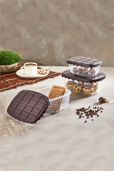 3 Adet Choco Box Çikolata Kapaklı Saklama Kabı Seti - Resim 2