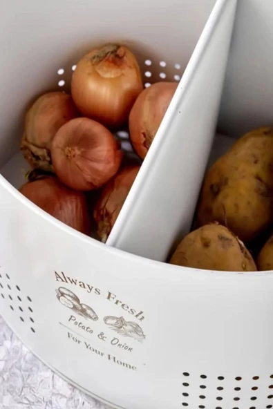 Bayev Metal Patates Soğanlık- Sebzelik Çeyizlik Saklama Kabı Soğan Kovası - Resim 2