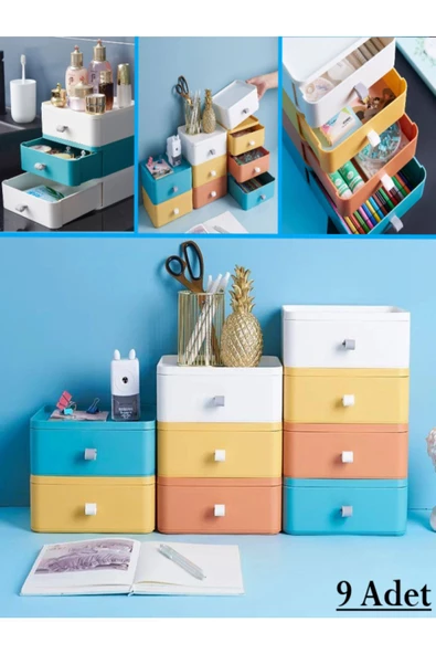 9 Adet Çekmece Takı Kutusu 4 Renk Makyaj Kozmetik Düzenleyici Çekmeceli Ofis Masa Düzenleyici ürün görseli