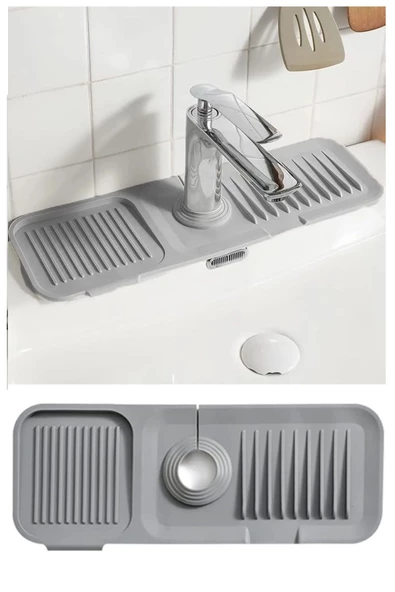 Elastik Musluk Matı Su Tutucu Düzenleyici Kaydırmaz Taban Organizer Mutfak Banyo Lavabo