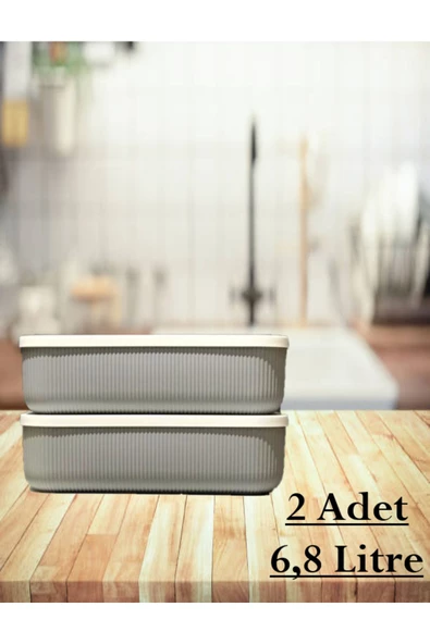 2 Adet 6.8 Litre Gri Saklama Kabı Sebzelik Yiyecek Saklama Oyuncak Kutusu
