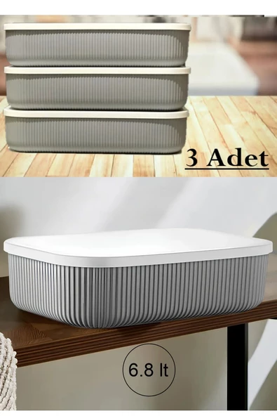 3 Adet 6.8 Litre Gri Saklama Kabı Sebzelik Yiyecek Saklama Oyuncak Kutusu Anaokulu Etkinlik Kabı ürün görseli