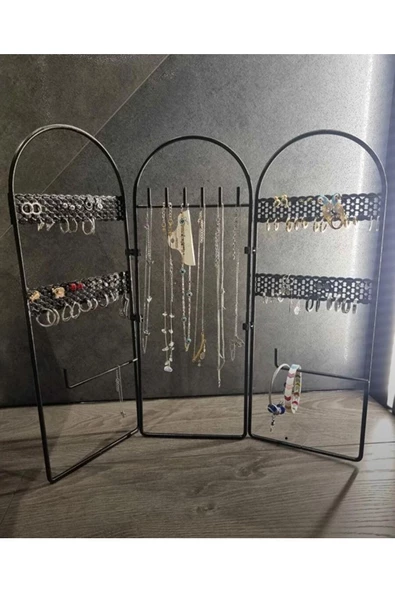 Metal Takı Düzenleyici Küpe Organizeri Dekoratif Takı Standı 3 Parça Kolye Yüzük Küpelik - 5