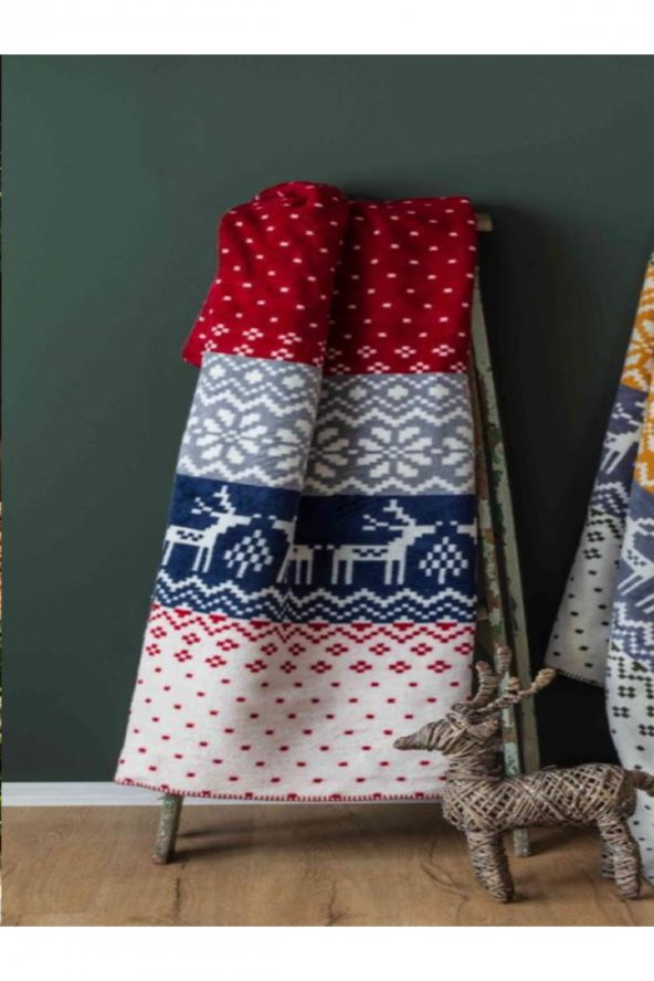 Geyik Tek Kişilik Pamuklu Battaniye 150x200 23136 Saçaklı Battaniye Yılbaşı Özel Model Yeni Yıl ürün görseli