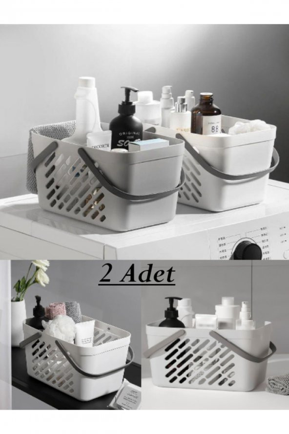 2 Adet Gri Ve Beyaz Çok Amaçlı Çamaşır Sepeti Mutfak Düzenleyici Çanta tipi Sepet Organizer