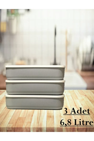 3 Adet 6.8 Litre Gri Saklama Kabı Sebzelik Yiyecek Saklama Oyuncak Kutusu Anaokulu Etkinlik Kabı - Resim 2