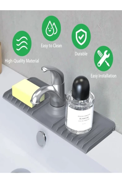 2 Adet Elastik Musluk Matı Su Tutucu Düzenleyici Kaydırmaz Taban Organizer Mutfak Banyo Lavabo - 4