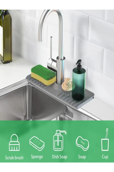 Elastik Musluk Matı Su Tutucu Düzenleyici Kaydırmaz Taban Organizer Mutfak Banyo Lavabo - 3