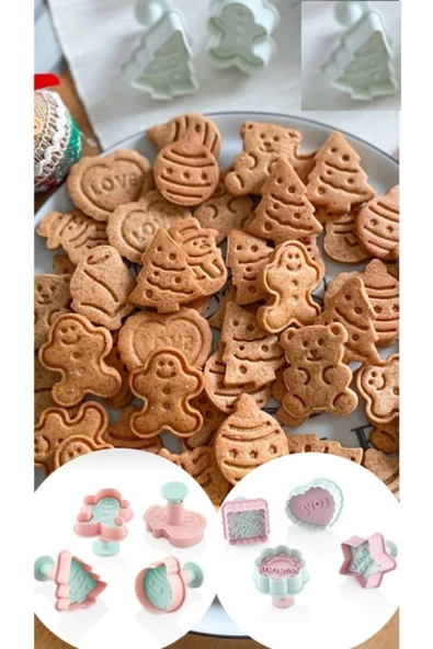 8 Adet Basmalı Kurabiye Kalıbı Seti 3103-3133 Gingerbreadman Çam Ağacı Yılbaşı Serisi - 2