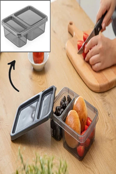 12 Adet AK546 2 Bölmeli Saklama Kabı Beslenme Kutusu Kahvaltılık Düzenleyici Çerezlik - Resim 2