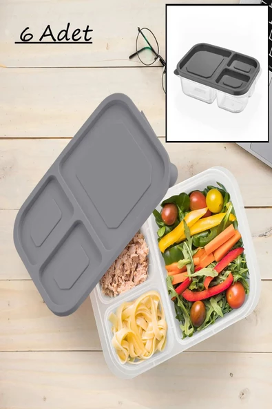 6 Adet Sera 3 Bölmeli Saklama Kabı Buzluk Organizeri Öğünlük Diyet Kabı Porsiyonluk Kıyma Sebze - Resim 2