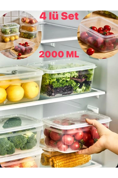 Huge 4 Adet Buzdolabı Saklama Kabı Kapaklı Erzak Ve Buzluk Sebze Kabı Bakliyat Seti 2 Lt