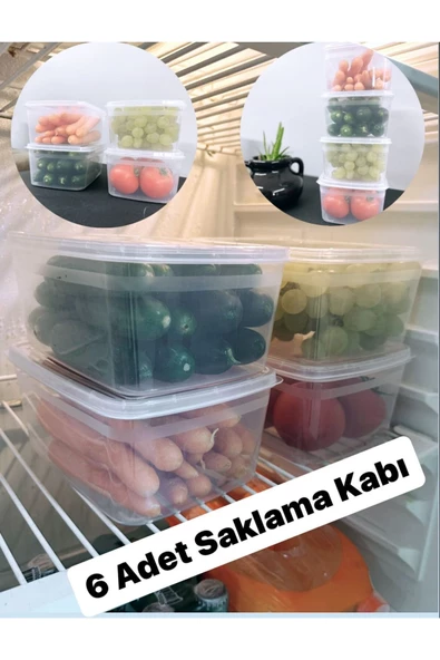 Huge 6 Adet Büyük Boy Saklama Kabı Kapaklı Erzak Taze Sebze Kabı Seti 2 Lt Kapaklı Kutu