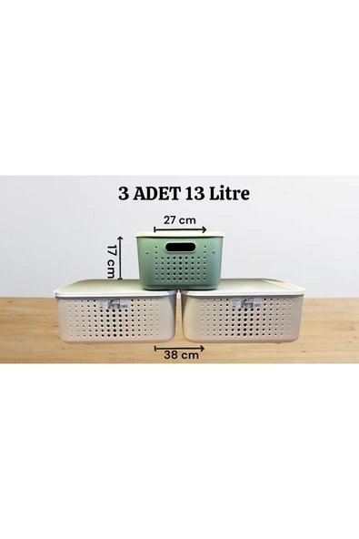 Bubble Kapaklı 3 Adet 13,4 Litre Renkli Kapak Çok Amaçlı Dolap Içi Düzenleyici Kapaklı Kutu - Resim 2