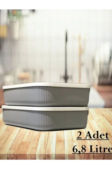 2 Adet 6.8 Litre Gri Saklama Kabı Sebzelik Yiyecek Saklama Oyuncak Kutusu - Resim 2